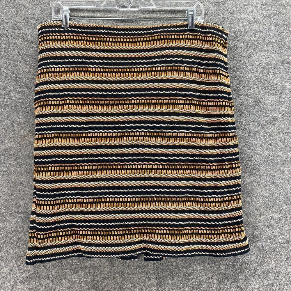 Doncaster Skirt Women 16 Plus Black Striped A-Line Midi Zipper Cotton Mid Rise - Picture 1 of 8